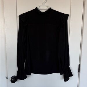 Banana Republic Black Ruffle-Shoulder Long Sleeve Blouse